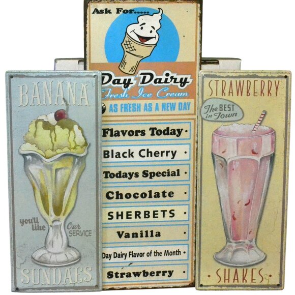 Tin Vintage Look Ice Cream Signs Kitchen Dining Decor Country Farmhouse - Picture 1 of 7